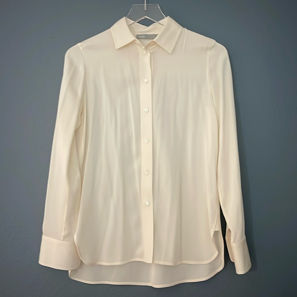 Vince cream stretch silk perfect button down shirt